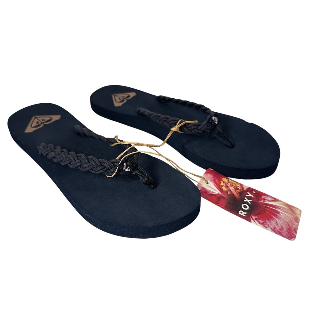 nwt Roxy Braided Navy Flip Flops Sandals size US 7 Rasbora Strappy Thongs Beach